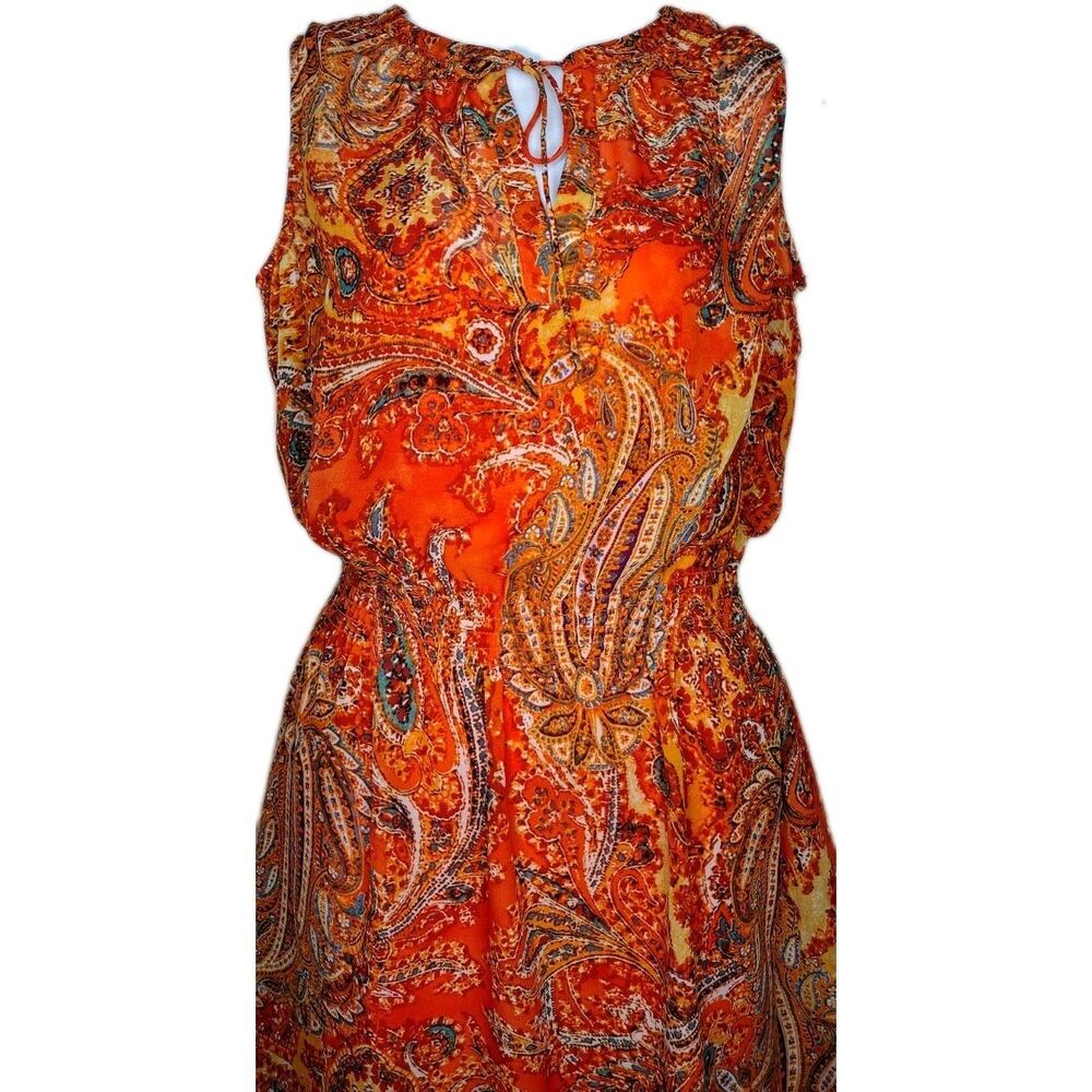 Lauren Ralph Lauren 4P Orange Paisley Sleeveless Sheer Overlay Dress